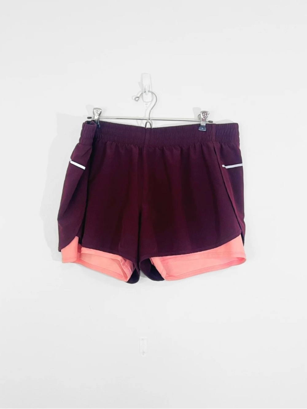 Athletic Works Women’s Two-Tone Running Shorts - Plum with Coral